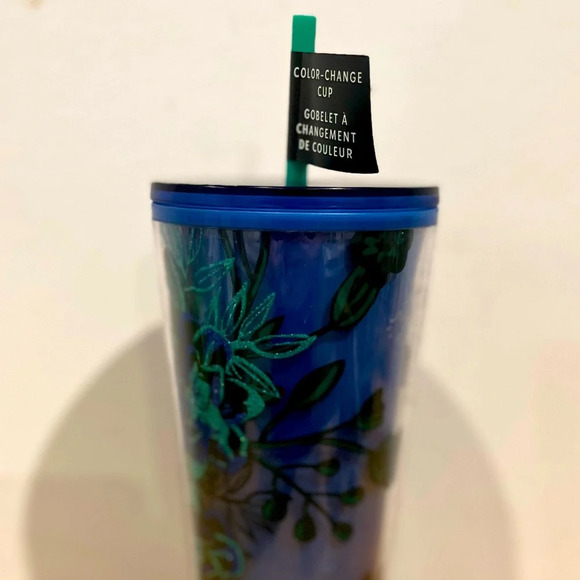 Starbucks‎ brand new blue and sparkling green floral and bird color changing cup - Picture 2 of 6